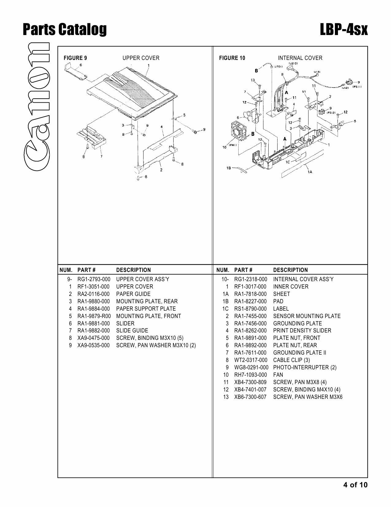 Canon imageCLASS LBP-4sx Parts Catalog Manual-4